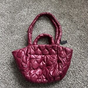 Do Everything In Love Burgundy Quilted Puffer Tote Bag ‎ Purse Handbag Casual